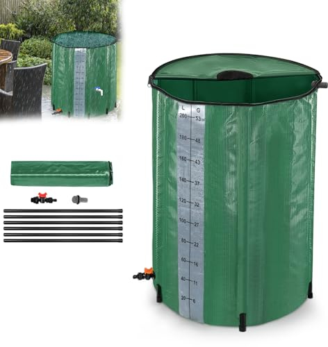 JOIEYOU Regentonne 200L Regenwassertonne Faltbar Regenauffangbehälter mit Ablassventil Hahn und Wasserstandsskala Wassertank für Garten, Grün