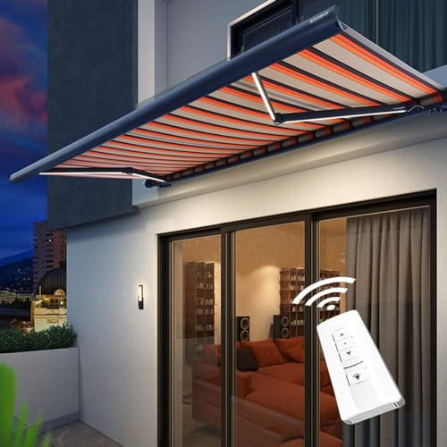vhdurike Commercial Retractable Awning, Glowing Sun Shade Shelter Cover, Electric Outdoor Patio Canopy, Pergola Shade Cover with for Deck, Backyard, Garden, Balcony,2 * 1.5m