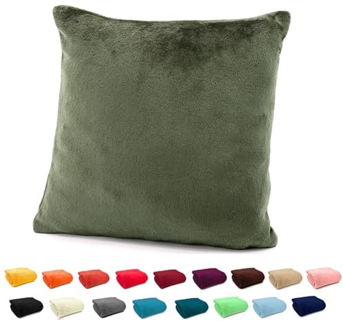 heimtexland ® Flanell Kuschel Kissen Super Soft Dekokissen Plüsch Typ380 Kissenhülle Oliv 48x48 cm