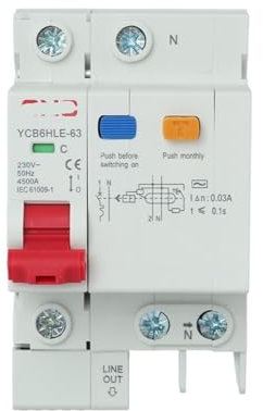 IONQXIDLD Interruttore Generale 1P+N 16A 40A Interruttore differenziale 30mA con Protezione da sovracorrente(16A)