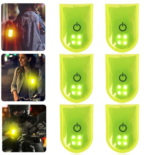 GOMETY 6 Stück LED Clip Blinklicht Reflektierende, 2 Modi 4 LED Reflective Clip Mit Magnet, PVC Wasserdicht Sicherheit Warnung Magnetclip für Schulranzen Rucksack Laufen(Fluoreszierendes Gelb)