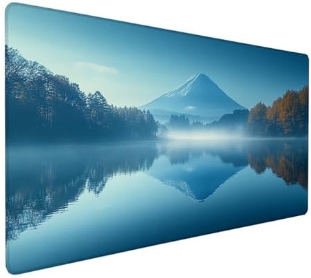 Blau Mousepad XXL 900 x 400 x 3 mm, Groß Gaming Mauspad Berg Muster, Schreibtischunterlage mit Rutschfeste Gummibasis, Wasserfest Mouse Pad Vernähte Kanten Design, Büro Deko, Geschenke für Frauen Z-32