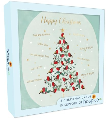Box of 8 Tree of Tweeting Robins Hospice UK Charity Christmas Cards XSA013