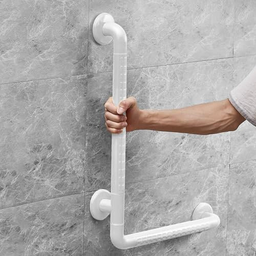 Haltegriffe für Senioren, Duschgriff Rutschfest Sicherheitsgriff mit Fluoreszenz, 60 x 40cm Sicherheitsgriff Badewanne, L-förm Wandhaltegriff Griffstangen für WC Bad Badewanne Treppenhandlauf, Weiß