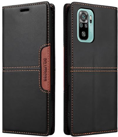 Netany Compatible pour Xiaomi Redmi Note 10 4G/Note 10S Coque de téléphone, étui Portefeuille avec Porte-Carte [Support de Fonction] Rabat en Cuir Étui en Cuir de Protection magnétique (Noir)