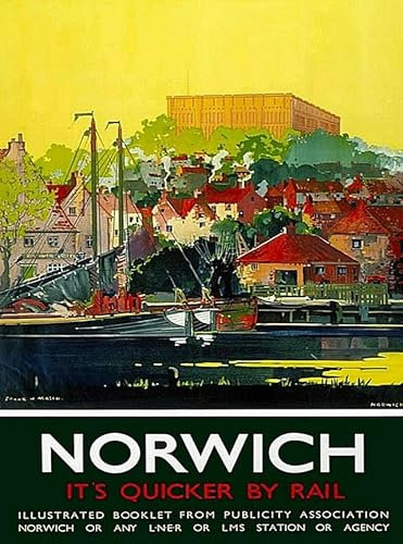 Jigsaw Puzzles 1000 Pieces Norwich Great Britain England Vintage Travel Advertisement Art Print Wall Art Wooden Puzzle Toys Games for Adults Children Kids Teenagers Gift
