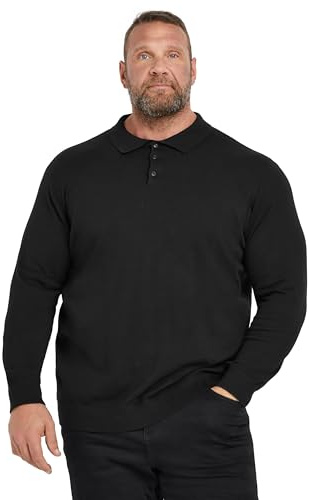 BadRhino Big & Tall Long Sleeve Knitted Polo Shirt - Men's - Plus Size Curve Black