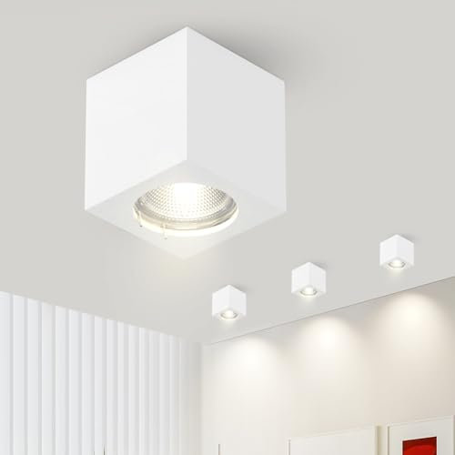 ZMH Aufbauspot weiß Aufbaustrahler GU10: Aufbauleuchte eckig Deckenspots Spots Deckenleuchte Aufputz aus Gips Modern klein Deckenlampe Max.40W für Wohnzimmer Esszimmer Flur - Ohne Leuchtmittel