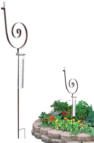 Regenmesser, dekorativer Regenmesser für Terrasse, Regenmesser mit Schnecken-Erdspieß, 92 x 20 cm, rostfreier Regenmesser, dekorativer Gartenpfahl für Balkon, Terrasse, Rasen