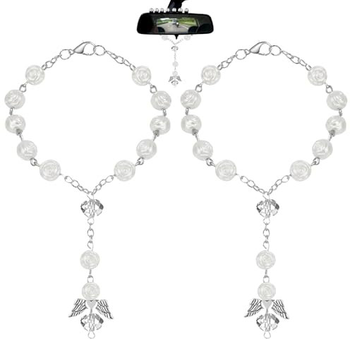 2 Stück Schutzengel Auto Schön,Silbrig Autospiegel Anhänger Elegant Auto Auto Anhänger für Spiegel Rückspiegel Anhänger, Edles Design Schutzengel Autospiegel