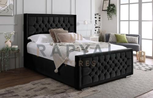 Rapyal Sleep Rio Chesterfield Bedframe – Optional Ottoman Storage in 6 Colours (Black, Double, With Ottoman Storage)