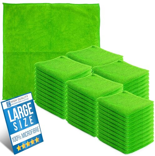 Microfiber Cleaning Cloth, Large Size 40x40cm, Super Absorbent Lint Free Microfibre Cloths Cleaning for Home, Kitchen, Surface, Mirrors, Bathrooms, Motorbike, Car (50, Green)