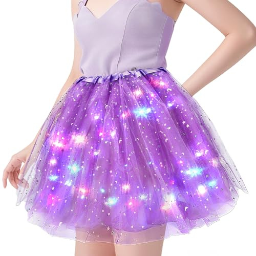 Tüllrock Damen LED Tütü Erwachsene 40cm,Sterne Pailletten Tütü Rock Ballettrock mit LED Lichter Damen Tüllrock Ballettrock