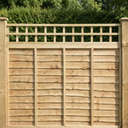 Standard Fence Panel Topper 6ft x 1ft Square Garden Trellis Wooden 4pk | 182.8cm x 30cm, Flat Top Lattice Fencing, Wall-Mount, Add Extra Height & Privacy, Treated, Support for Plants & Vegetables