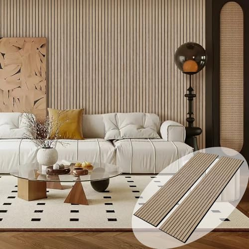 ARMURO Acoustic Wood Wall Panels, 2 PCS Slat Wall Panels - Walnut Veneer Soundproof Panels for Home & Office, 94.5 Extra-Long Easy Peel & Stick Panels for Walls (11.8W x 94.5L)