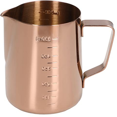 Milk Frothing Pitcher Latte Cup, 550ML with Scale Rose Gold Stainless Brushed Copper Milk Steel Coffee Steaming Jugs for Making Art No
