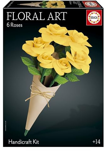 Educa - Yellow Rose Bouquet | Floral Art | Craft Set for Making 12 Paper Roses Without Glue or Scissors | Flowers and Roses | Valentine's Day Gifts | from 14 Years (20422)