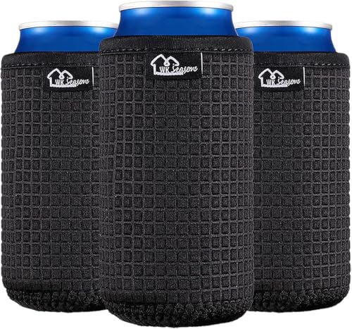 WK IEASON 16oz Can Sleeves Insulators Neoprene Standard Can Covers Coolers Holder Non-Slip Neoprene Can Coolie (16OZ, Blackx3)