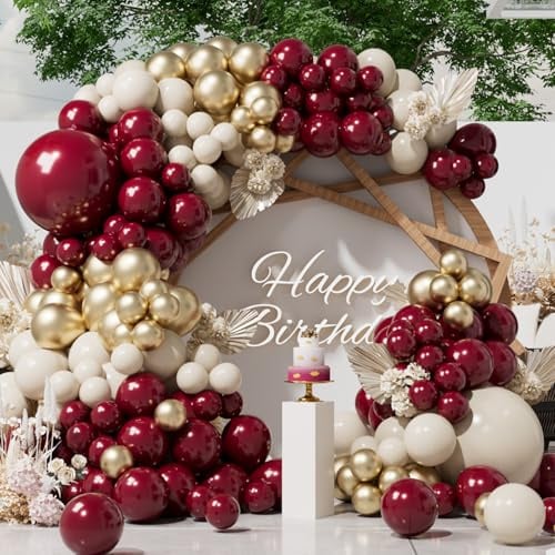 SUWEN 153 Stück Burgunder Rot Sand Weiß Gold Ballons Bogen Set | 18/10/5 Zoll Kastanienbraun Ballons Girlande für Geburtstag Weihnachten Hochzeit Valentinstag Brautdusche Party Dekorationen