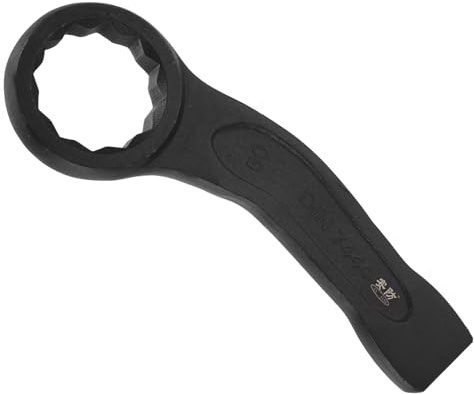 sourcing map Striking Wrench 50mm 45# Steel Spraying 6-Point Flat Strike Wrench Slogging Ring Spanner Bend Handle Box End Striking Tool for Automotive Repair Furniture Assembly, Black