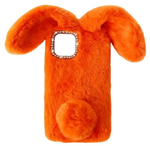 SEHEYA Plüsch Hülle für iPhone 7/8 / SE 2020 / SE 2022 Flaumig Süßer Hase Handyhülle Niedlich Kaninchen Ohren Flauschige Handytasche Flauschig Warm Orange Schutzhülle für Mädchen Frauen