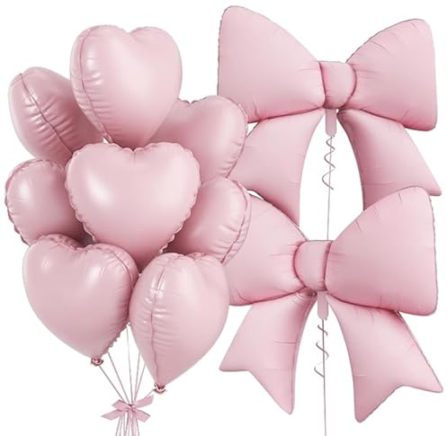 Koboko 10 Stk Rosa Luftballons Schleife Herz Geburtstag Babyparty Deko | XXL Rosa Schleifen Ballon, Herzballons Schleifen Deko Geburtstag Mädchen, Schleife Folienballon für Hochzeit Babyparty Deko