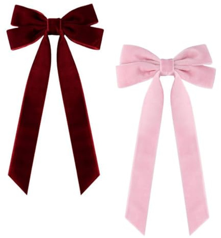 YIPFEN 2 Lazos Pelo Grandes lazo terciopelo Mujer Niña Pinza de Satén Terciopelo Horquillas Bowknot Pasadores Accesorios para el Cabello para Chicas (Rojo,rosa)