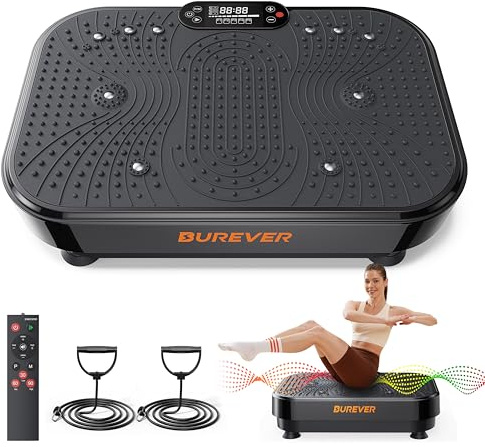 Vibration Plate Exercise Machine, Burever 150W Vibrating Plate for Lymphatic Drainage & Shaping with Silent Foot Massage, 99 Adjustable Speeds Levels, 5 Auto modes Remote Control & Resistance Bands