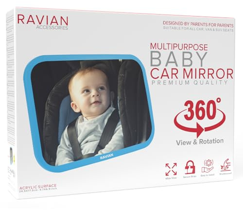 Miroir de voiture pour siège arrière - Le plus sûr des essentiels pour nouveau-né avec vue arrière, incassable, réglable pour voir dos à la route pour nourrissons, enfants et animaux de compagnie