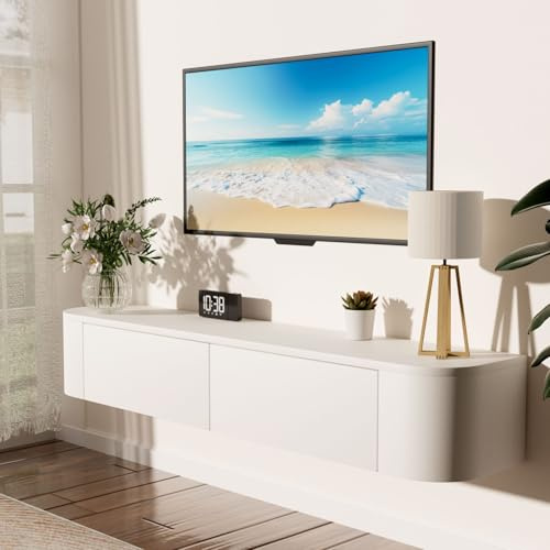 JMGJOY 120cm Floating Tv Stand Cabinet Wall Mounted Tv Unit with Doors Media Wall Unit Large Storage Console Table for Living Room Bedroom and Office, White