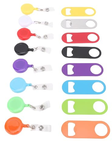 Pongnas Paquete de 8 Abridores de Botellas Planos Retráctiles con Clips Giratorios para Carrete de Insignia – Abridor de Botellas de Cerveza de Hierro para Camareros, Fiestas, Camping, Bodas y