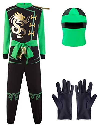 Katara 1771 - Ninja Kostüm Anzug, Kinder, Verkleidung Fasching Karneval, Größe M, Grün Schwarz