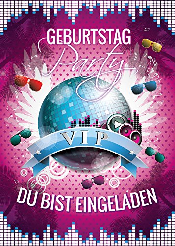JuNa-Experten 12 Einladungskarten Geburtstag VIP Einladungen Disco-Party Erwachsene Kinder Mädchen Jungen Kindergeburtstag Geburtstagseinladungen Kartenset