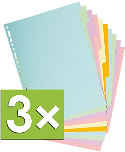 Exacompta Register A4 Trennblätter Recy.Kart. Pastell (10 Tabs, Pastell, 3er Set)
