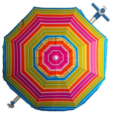 Pincho Sombrilla Playa Grande 200 cm, Antiviento Hasta 35 Km/h, Proteccion UV 50, Aluminio, 8+8 Varillas Fibra de Vidrio, Tubo 22-25 mm, Palo Reclinable, Montaje Rapido 30 Segundos, Bolsa Transporte