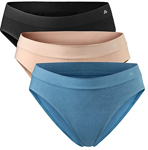 DANISH ENDURANCE Culottes en Fibre de Bambou Stretch, Slips Ultra Doux & Confortables, Femme, Lot de 3, De Plusieurs Couleurs (1 X Noir, 1 X Beige Nude, 1 X Bleu), M/L