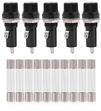 Sicherungshalter mit Schraubdeckel, 5 Stück, elektrische Sicherungshalter, auf Paneel, Sicherungshalter für Glassicherungen, 6 x 30 A, 125 V, 15 A/250 V, 10 A