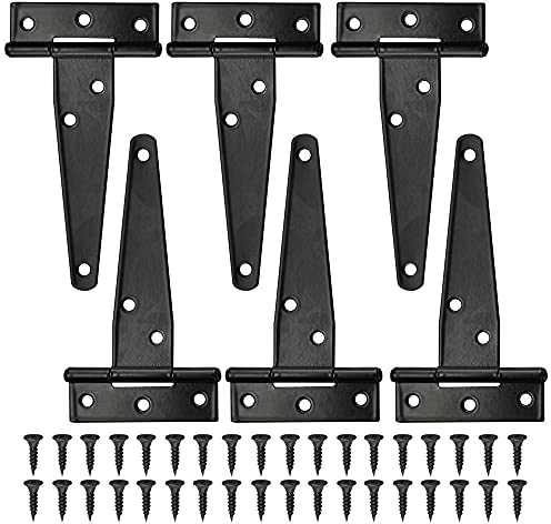 TANCUDER 6 Stück T-Scharnier Schwarz T-Scharnier Eisen T-Scharnier T-Förmige Scharniere T-Scharnier Verzinkt mit 36 Stück Schrauben für Gartentore, Scheunentore, Schuppentore