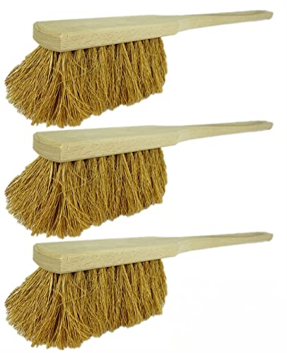 Novaliv 3X Handfeger mit langem Stiel I 60 cm I Kokos I Schneebesen Holz Schnee Feger Kehrwisch dust Brush