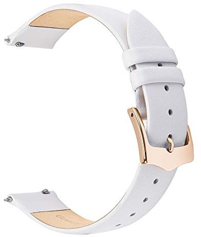EACHE Bracelets de Montre en Cuir Mince pour Femmes Bracelet de Montre en Cuir à dégagement Rapide Blanc 12mm avec Boucle en Or
