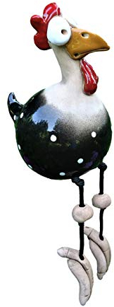 Keramik Huhn Hilde Gartendeko Tierfigur Gartenstecker Keramikfigur Handarbeit Ornament, Gartendeko Huhn Deko, Handarbeit Gartendeko Hahn Henne Vogel Seitensitz für Indoor Outdoor Decorative (Schwarz)