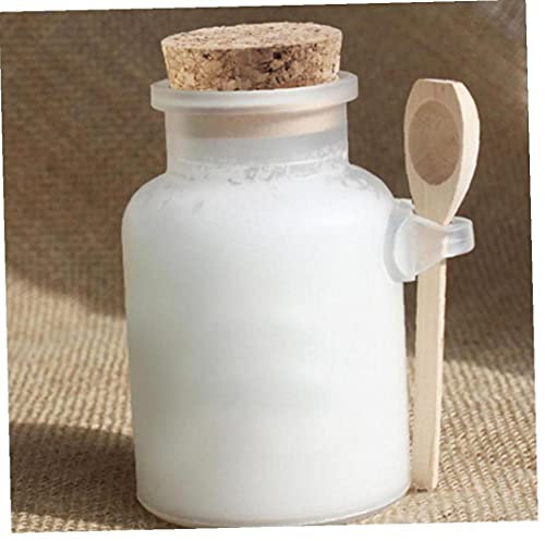 TOSSPER 1pc Badesalz Flasche Rund 200 Pulver Plastikflasche Holzlöffel Verpackung Flasche Kosmetik-Maske Gesichts Behälter-organisatoren