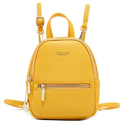 FANDARE Zaino Donna Piccolo Borsa a Tracolla in Pelle - Elegante Zainetto Casual per Scuola e Viaggio - Daypacks Giallo