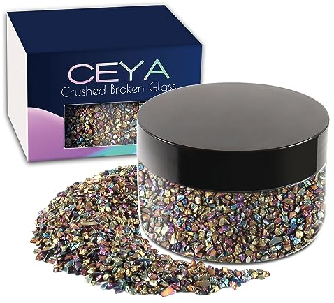 Ceya Crushed unregelmäßiges Glas 5.3oz/150 g Farbverlauf AB Metallic Kristallchips gebrochenes Glas Glitzer 2-4 mm Handwerk Glitzer für Nagelkunst Epoxidharz Form Telefonkasten Schmuckherstellung