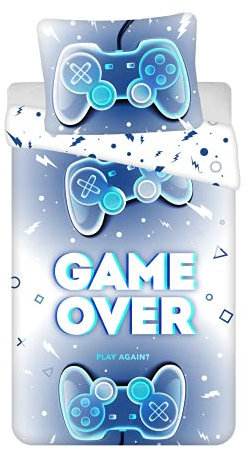 Game Over Kinder Bettwäsche 100% Baumwolle, Bettbezug 140x200 cm + Kissenbezug 70x90 cm