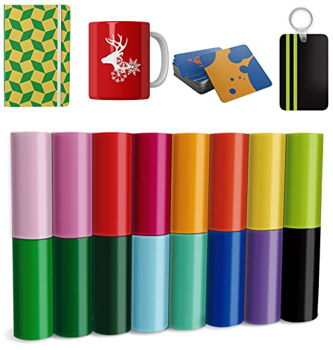 Solid Color Infusible Transfer Ink Sheets, 16 Pcs 4.5x 12 Plain Color Pre-Printed Sublimation Paper for DIY Heat Press Mug, T- Shirts, Coasters