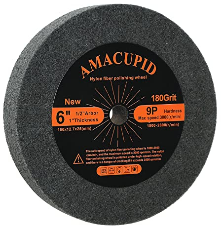 AmaCupid Deburring Wheels Nylon Fiber Buffing Wheel 6 inch 9P Hardness. for Bench Grinder Polishing Machine. Silicon Carbide Abrasive. Polishing Stainless Steel, etc. 1/2 inch Arbor, 180 Grit