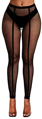 Buitifo Mallas de red Sexy para Mujeres Pantalones Ajustados sin pies Calzoncillos a Rayas Ropa Interior(Negro 46T3,Talla única)