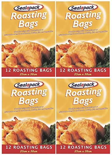 48 x Roasting Bags Flavour Seal Cooking Bags for Ovens and Microwaves to cook meat poultry fish turkey and vegetables 25cm x 38cm