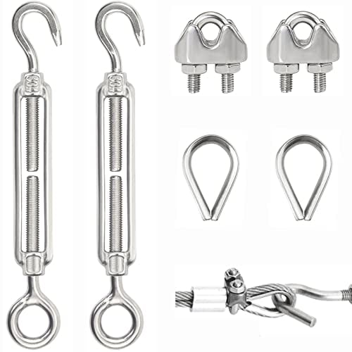 Tenditore Acciaio Inox Morsetti per Cavi Tiranti M5 Thimble Acciaio Inossidabile Corda Appesa Giardino Kit per Cavi in Acciaio Tenditori E Tendere Corde E Cavi Tirante 6 Pezzi
